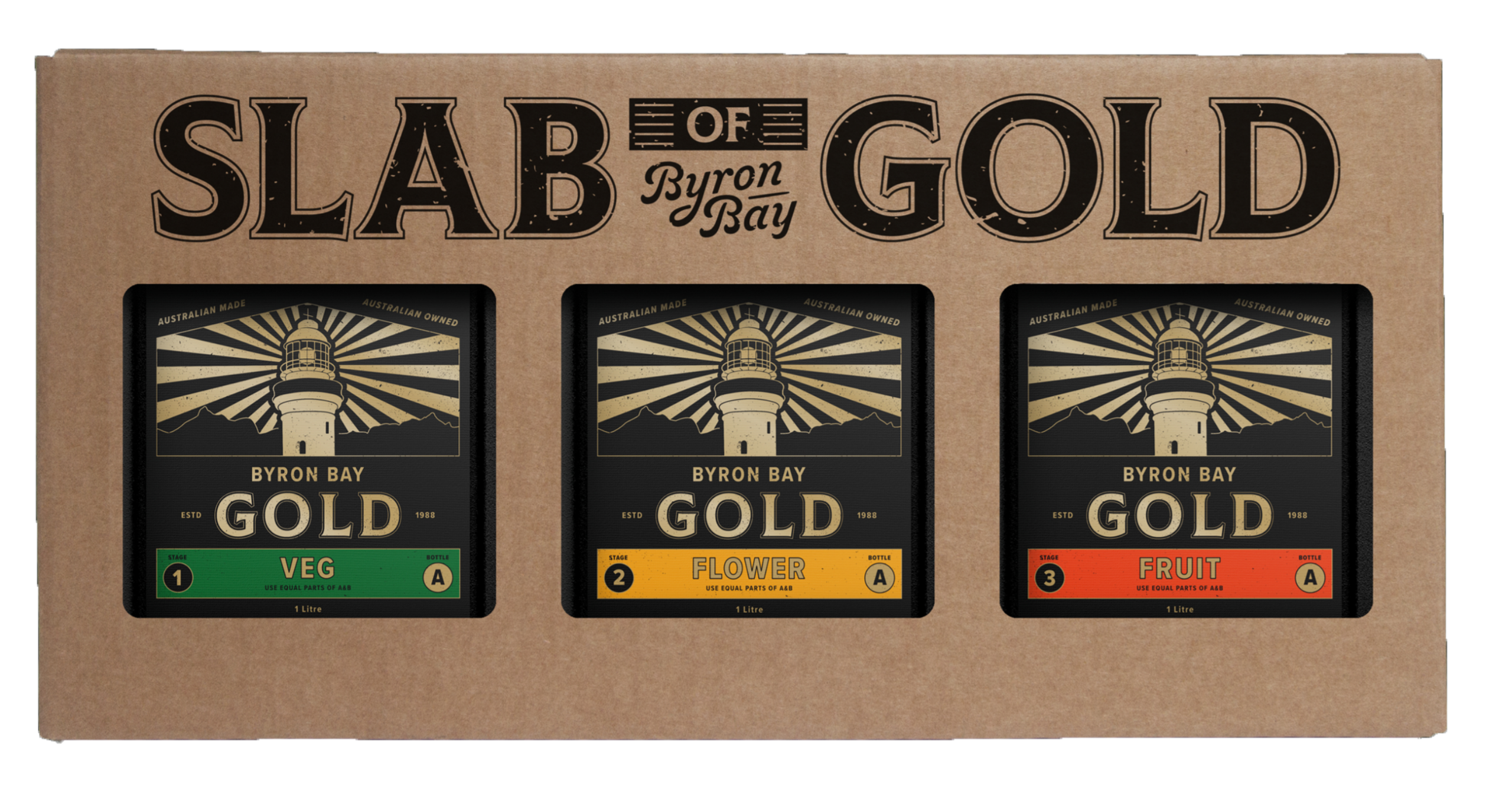 BYRON BAY GOLD "SLAB OF GOLD" 3 X ONE LITRE A + B SETS image 0