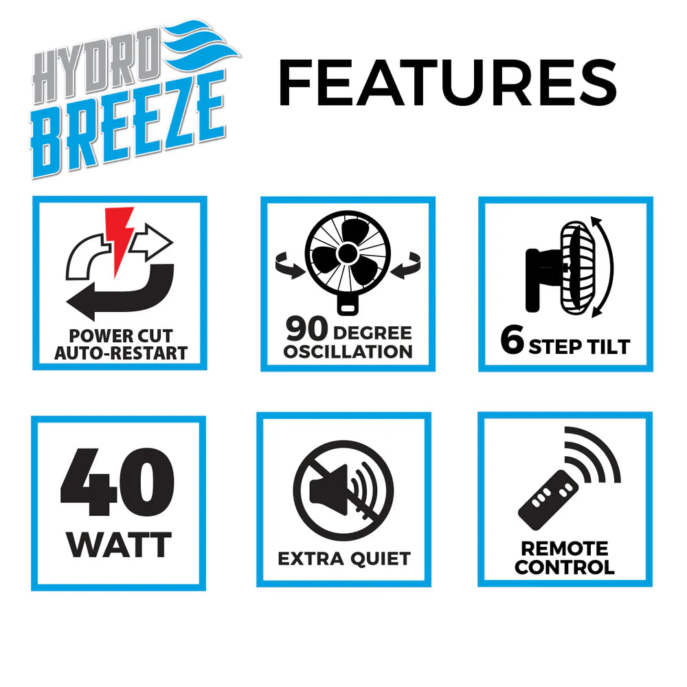 Hydro Breeze V2 Oscillating Wall Fan 40cm